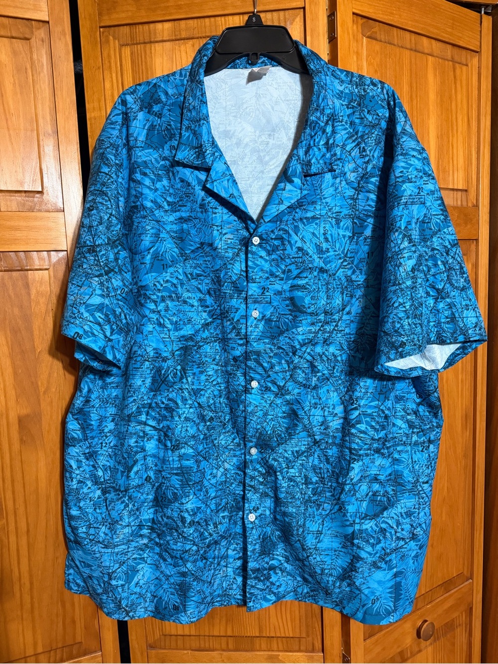Men's Blue Short-Sleeve Pilots Quarter, Houston Aeronautical Chart Shirt